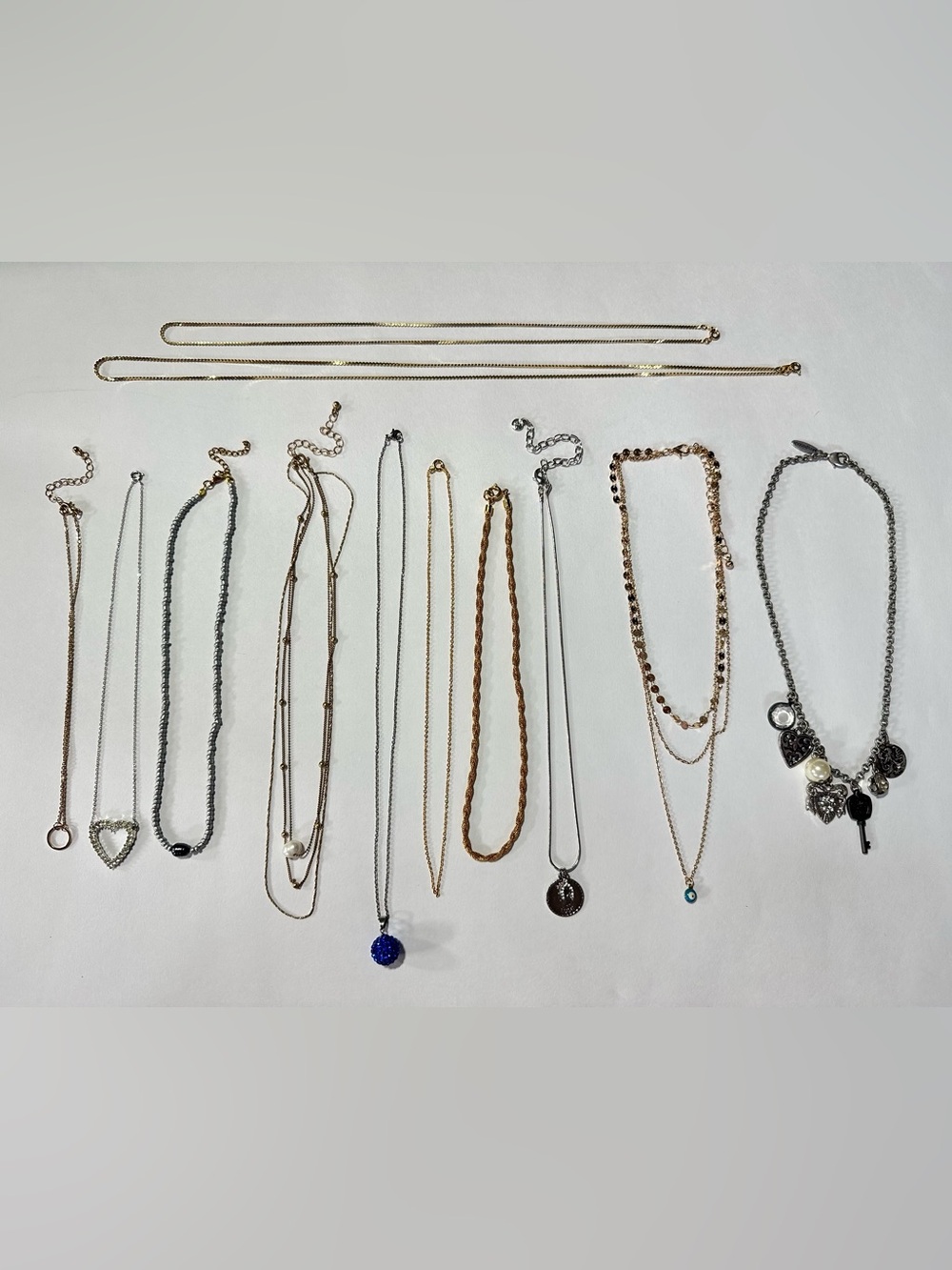 Y2K McBling Charm Crystal Necklace Lot Aeropostale Pearl Beads Multistrand Bling